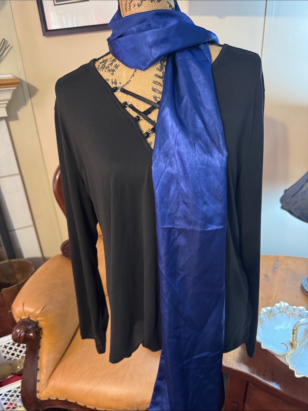 Elegant Royal Blue Satin Scarf - Women Accessories